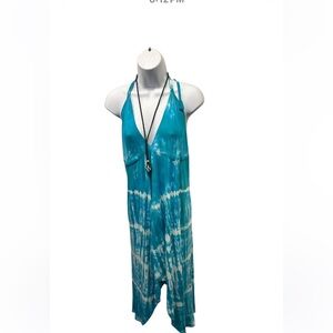 M/L. Blue Tie-Dye Halter Dress.  TURQ 01